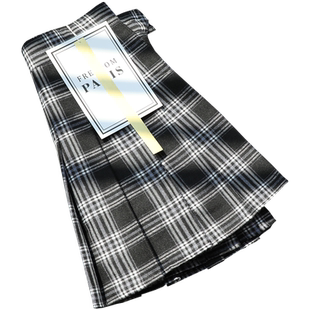 格子百褶裙女秋冬短款高腰复古磨毛a字半身裙显瘦黑色网红短裙裤