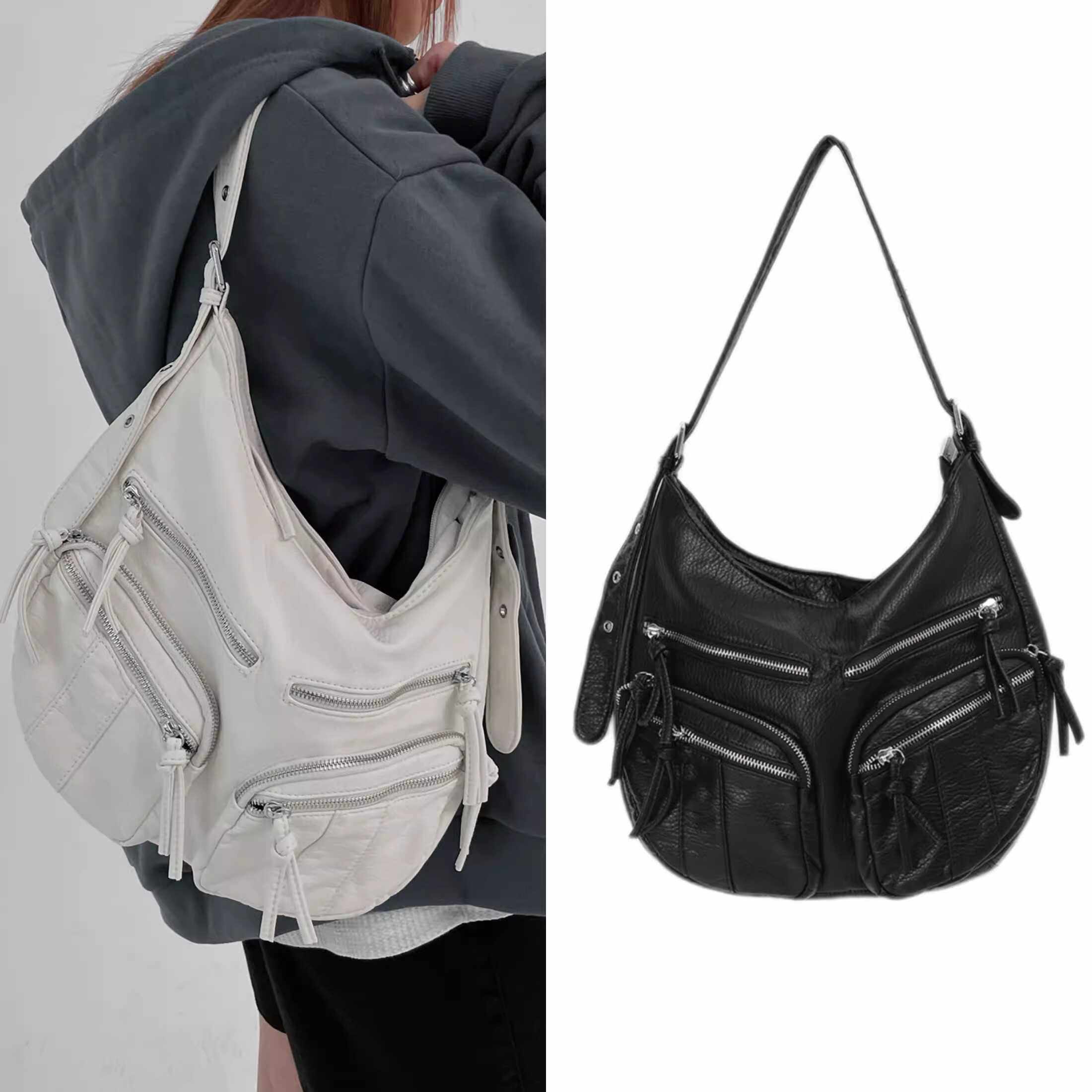 软皮大容量复古多口袋工装包