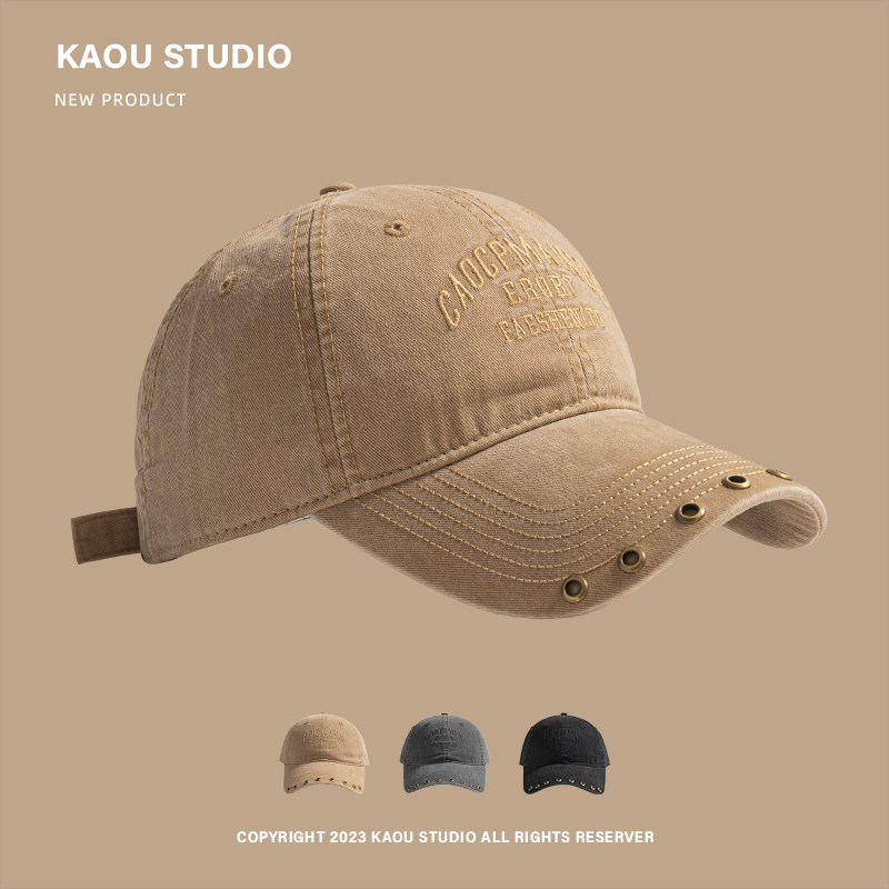 潮牌新款鸭舌帽子女嘻哈朋克铆钉做旧棒球帽小众街头男士遮阳逛街