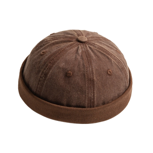 日系复古牛仔地主帽女街头雅痞嘻哈潮帽子男款无檐纯色瓜皮帽圆顶