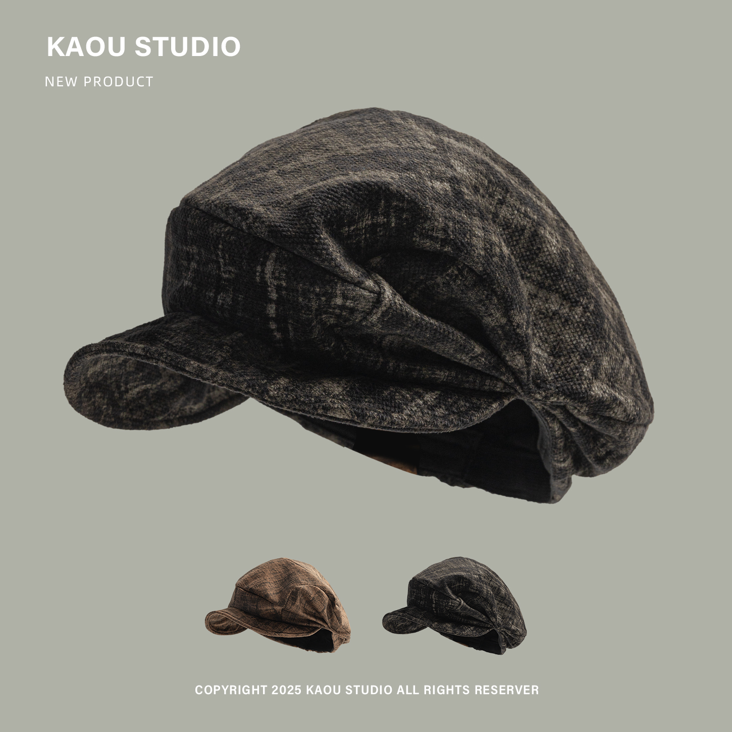 不规则格纹八角帽复古文艺