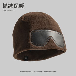 冬季户外摇粒绒滑雪帽骑车头盔内胆帽防风护耳男女墨镜造型套头帽