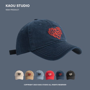 复古日系爱心刺绣鸭舌帽情侣款 春秋百搭男女出游休闲逛街棒球帽潮