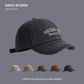 复古小众男女短檐鸭舌帽春夏百搭个性 刺绣明线日系显脸小棒球帽子