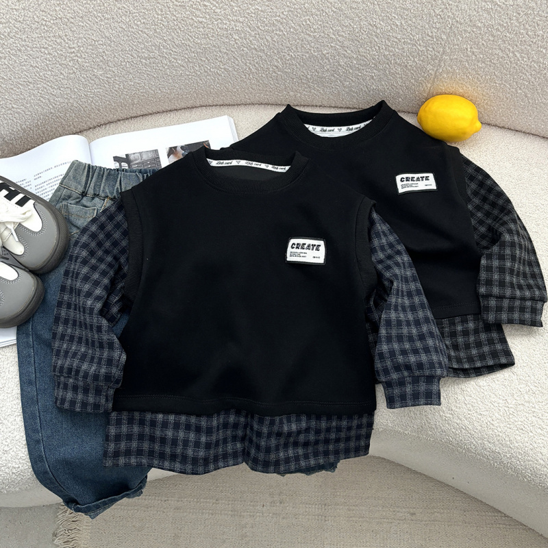 帅气男童韩版格子卫衣