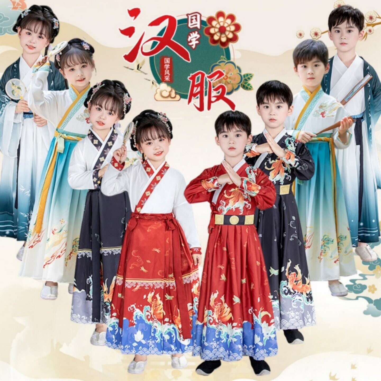 儿童书童演出服新款三字经表演服男女童弟子规古装汉服幼儿国学服