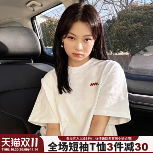 美式 设计感超火白色正肩t恤女短袖 学院风宽松上衣潮 新款 2025夏季