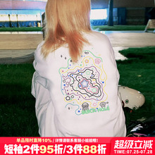 美式街头涂鸦风潮牌白色正肩t恤女短袖oversize大版宽松重磅上衣