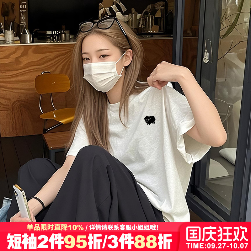 可爱风卡通印花宽松纯棉半袖上衣