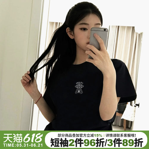 街头风小众设计感潮牌黑色短袖女