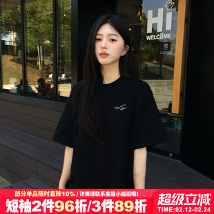 高级感韩系简约风纯棉黑色短袖t恤女2025夏季新款宽松显瘦上衣潮