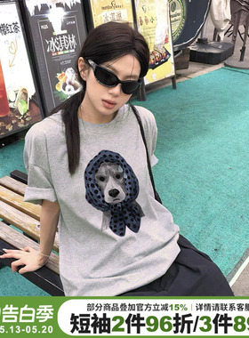 街头ins风超火灰色短袖t恤女2026新款小众潮牌大版宽松纯棉上衣夏