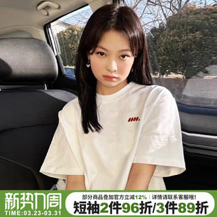 2026夏季新款设计感超火白色正肩t恤女短袖美式学院风宽松上衣潮