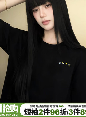 小众ins风设计感宽松黑色正肩t恤女短袖宽松显瘦重磅纯棉半袖上衣