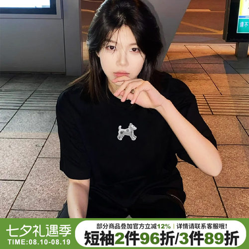 夏季新款小众卡通潮牌黑色短袖女
