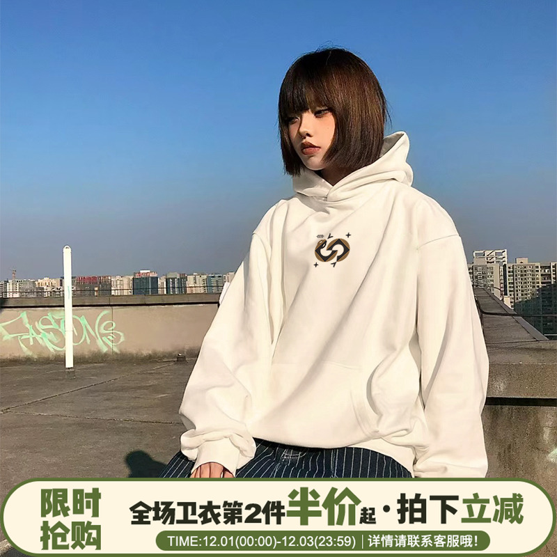 加绒加厚美式复古风宽松卫衣女