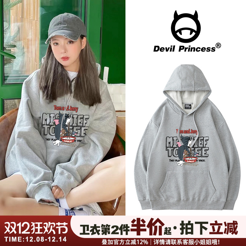 慵懒新款灰色ins连帽卫衣2021