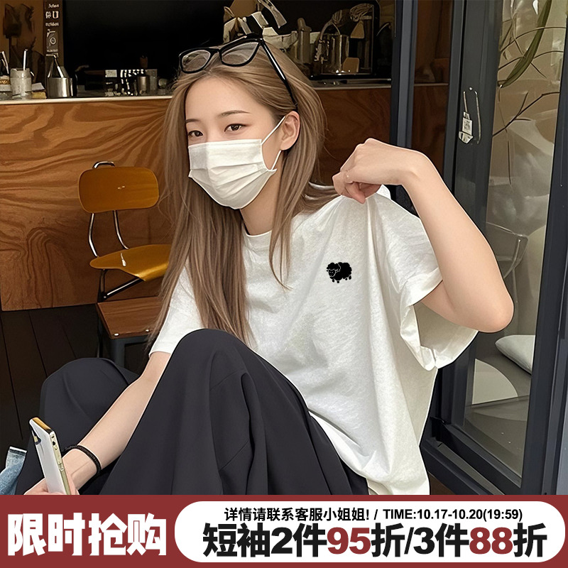 可爱风卡通印花宽松纯棉半袖上衣