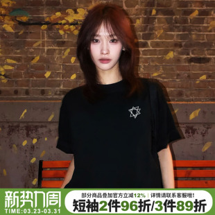 宽松休闲重磅半袖 美式 新款 t恤女夏季 上衣夏 街头风设计感黑色短袖