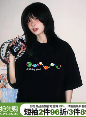 设计感卡通潮牌黑色短袖t恤女2026蛇年限定款bf宽松大版正肩上衣