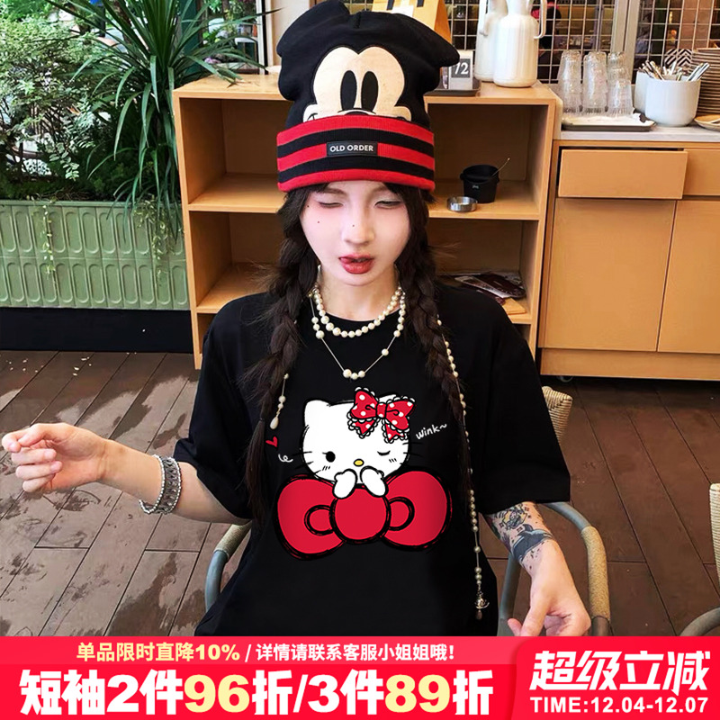 chic学院风百搭纯棉黑色短袖女夏