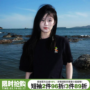 超火ins风设计感街头潮牌黑色正肩t恤女短袖2026新款宽松显瘦上衣