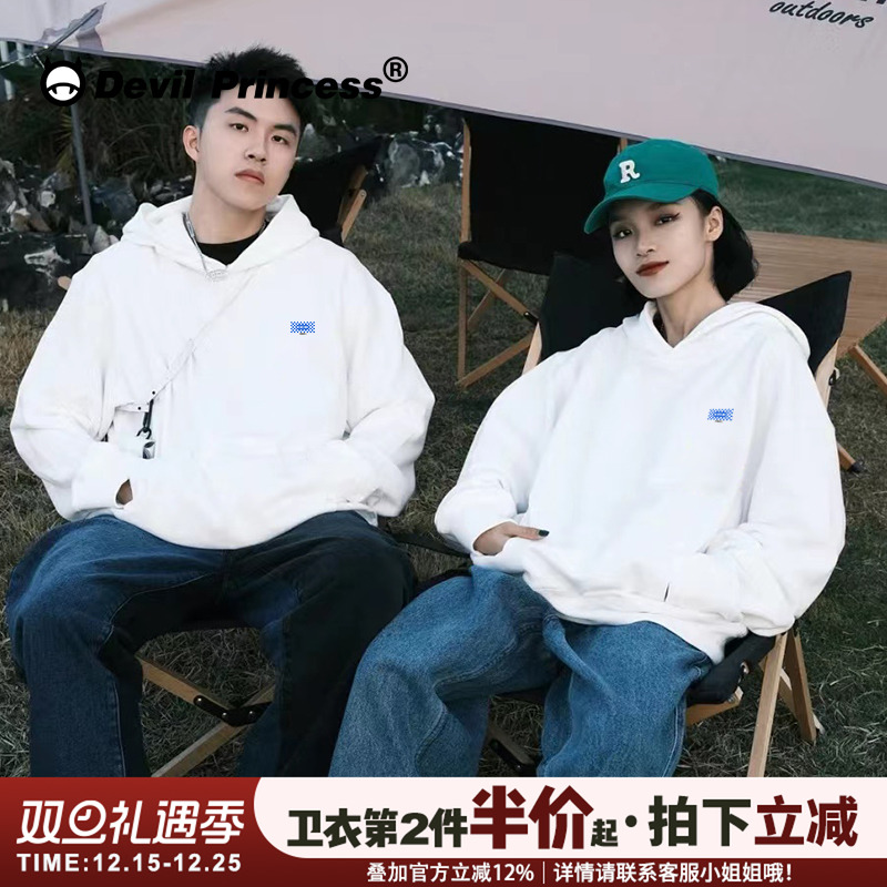 白色情侣帽衫卫衣女款韩版ins风百搭减龄原宿风小众春秋薄款上衣