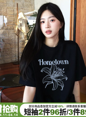 韩系慵懒风宽松休闲黑色短袖t恤女2026春夏新款设计感正肩上衣潮