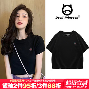 潮 chic港风小众短款 露脐显瘦t恤女2025夏季 ins韩版 设计感圆领短袖