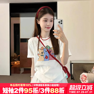 2025新款 纯棉正肩上衣 小众设计感卡通减龄白色短袖 t恤女宽松韩版