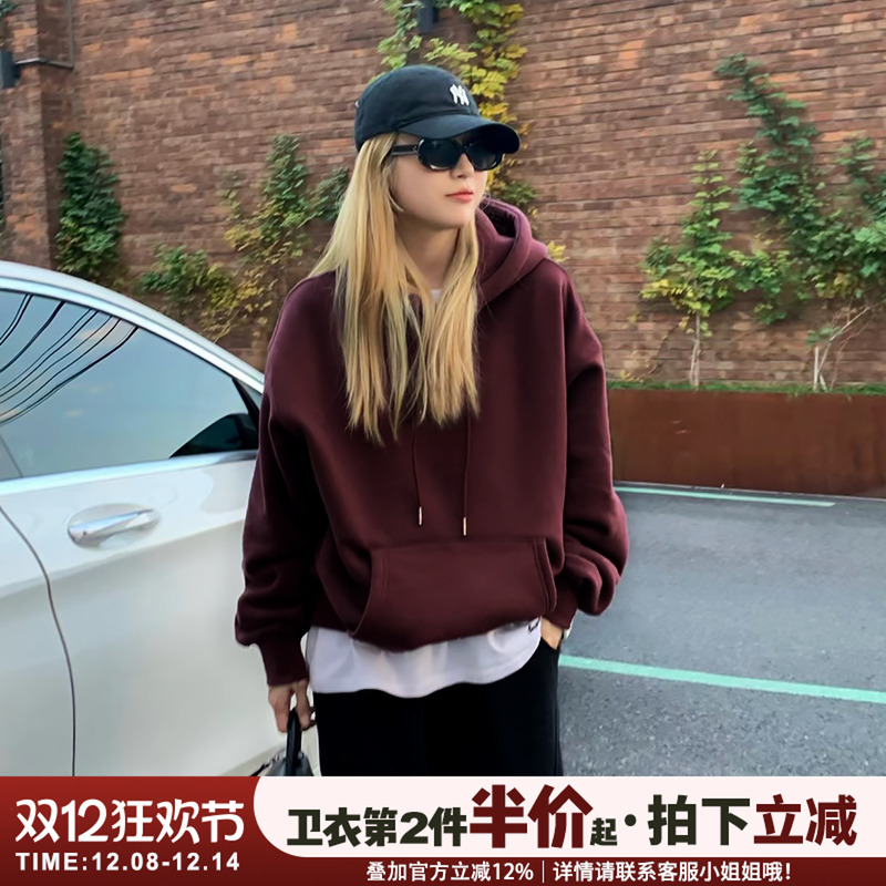 加绒加厚复古学院风大版显白卫衣