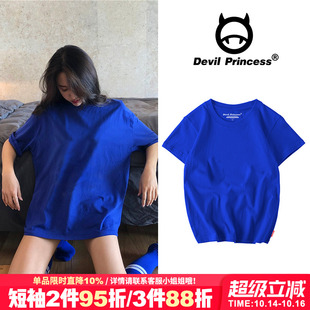 女ins潮牌 bf港风pphome短袖 2025新款 纯棉百搭深蓝色t恤女宽松大码