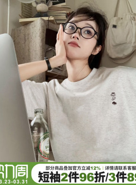 2026新款简约风休闲百搭纯棉花灰色短袖t恤女韩系复古半袖上衣夏