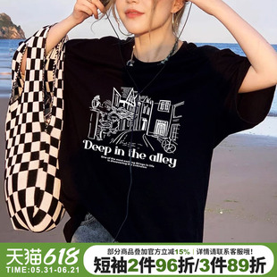 2026夏季新款设计感宽松显瘦黑色短袖女t恤高级感百搭纯棉上衣潮