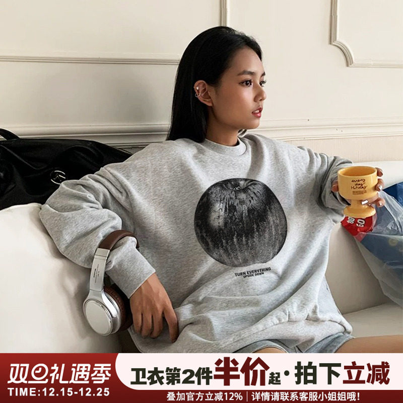 超火ins风设计感宽松灰色卫衣女