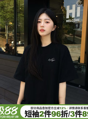 通勤风设计感字母印花黑色短袖女
