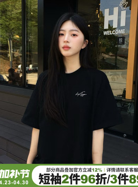高级感韩系简约风纯棉黑色短袖t恤女2026夏季新款宽松显瘦上衣潮