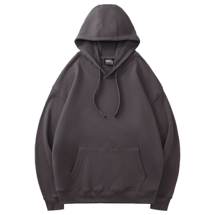 美式复古ins纯色卫衣女连帽oversize春秋薄款加厚宽松深灰色上衣