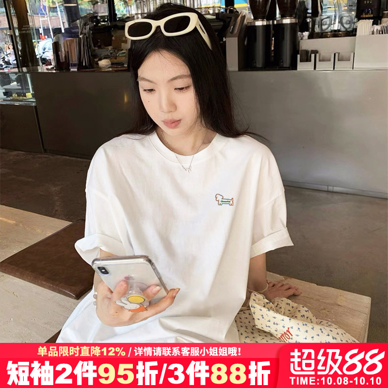 简约风通勤宽松纯棉白色短袖女夏