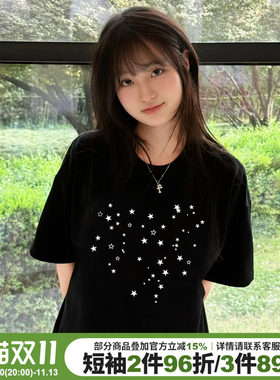 小众设计感学院风宽松黑色短袖女