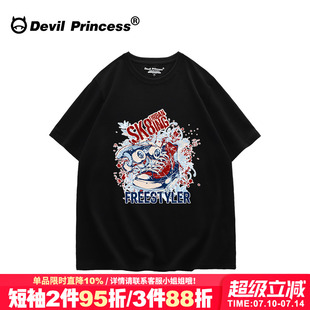 oversize寬松ins街頭風(fēng)潮牌黑色T恤男女同款 上衣 hiphop嘻哈風(fēng)半袖