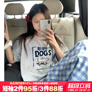 t恤女宽松百搭正肩纯棉半袖 vintage古着感简约风通勤灰色短袖 上衣