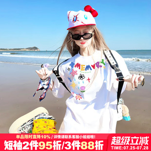 夏季 上衣 新款 超火小众ins风白色正肩t恤女设计感宽松百搭纯棉半袖