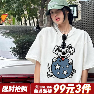 卡通印花半袖 2025夏季 t恤女宽松大版 新款 上衣潮 超火ins风白色短袖