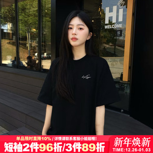 宽松显瘦上衣潮 新款 高级感韩系简约风纯棉黑色短袖 t恤女2025夏季