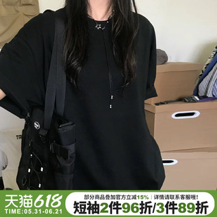 2026新款街头风宽松显瘦黑色正肩t恤女短袖高级感百搭纯棉上衣潮