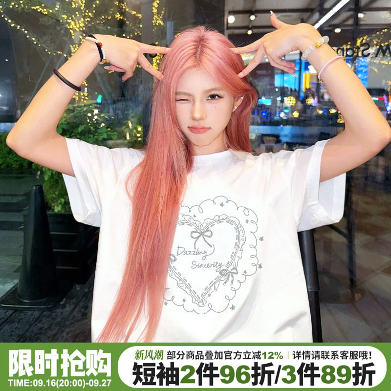 美式甜酷风宽松重磅纯棉半袖上衣图片