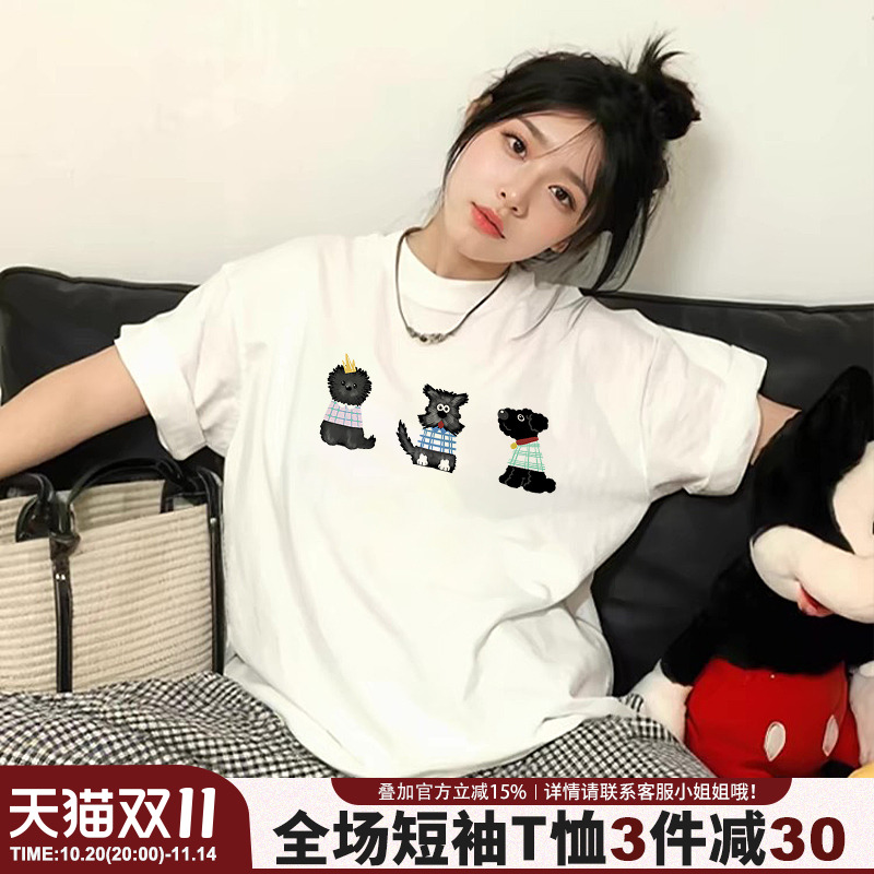 设计感超火卡通狗狗印花短袖女夏