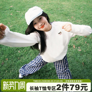 简约风宽松纯棉白色长袖 上衣ins潮 t恤女韩系高级感百搭正肩打底衫