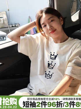 韩系高级感宽松正肩白色短袖t恤女夏季简约风百搭纯棉半袖上衣潮